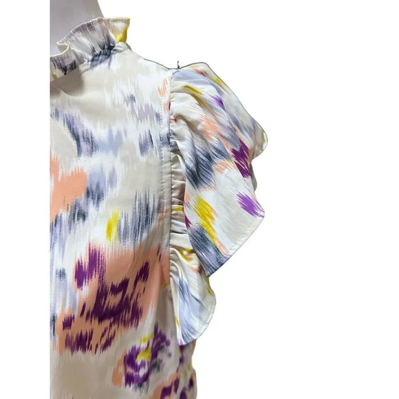 PINCH Polyester Color Splash Tiered Dress Stand Collar Flutter Sleeve Medium - Picture 3 of 10